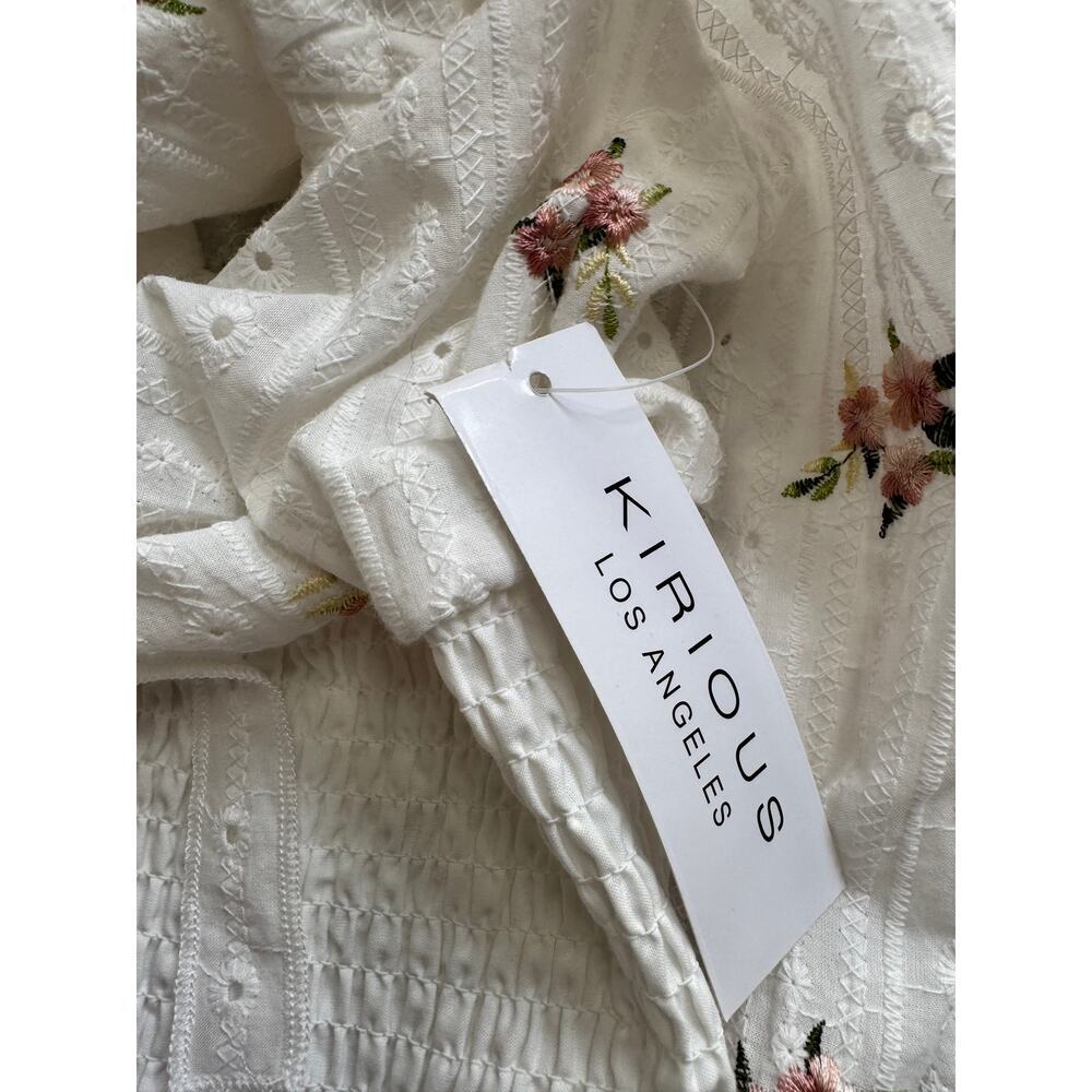 KIRIOUS White Eyelet Floral Smocked Peasant Cottagecore Crop Top Large NWT - Picture 8 of 10